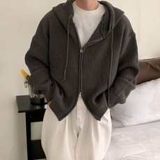 男士連帽針織開衫 寬鬆休閒拉鍊外套
