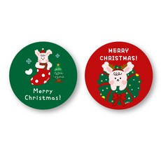 NOSSIPRINT 크리스마스스티커 크리스마스원형스티커, 그린(90매)