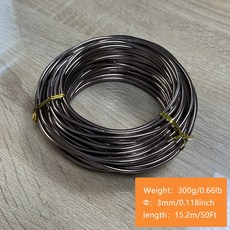갈색 알루미늄 분재 훈련 라인 300g 대형 롤러 다양한 사이즈 옵션 구부릴 수 있는 금속 라인 공예품 제작 조각 골격 구축 및 일상 사용에 적합, 지름 3.0mm-길이 15.2m, 1개
