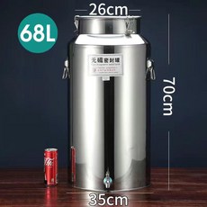 304不鏽鋼密封桶（帶龍頭）食品級不鏽鋼 防潮 保鮮 真空 大容量牛奶桶 茶葉罐 食用儲油桶運輸桶加厚接酒桶, 1個, 特厚304（68l）帶龍