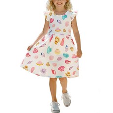 PATPAT 유아 여아용 러플 소매 드레스 여름 A라인 귀여운 미디 캐주얼 선드레스 만 2~6세 다채로운 조개껍데기 3세107422