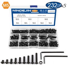 NINDEJIN 육각 육각형 소켓 M2 둥근 M4 세트 나사 너트 볼트 M6 단추 머리 M5 탄소강 알렌 M3, M5 232pcs