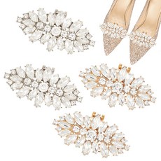 4개 2가지 색상 합금 크리스탈 라인스톤 구두 장식 탈착식 구두 버클 클립 말 눈 모양 플래티넘 & 골드 60x32~33x10~10.5mm, 금색