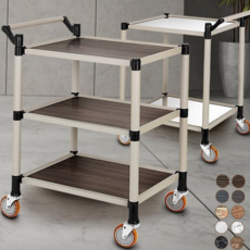 이동식 서빙 카트 알루미늄 우드 2단 업소용 서빙 카트 3단 운반용 다용도 바퀴형 선반형 선반 운반 주방, 오레건월넛 2단 중