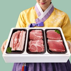 [문경쑥돈] 한돈 실속 선물세트 1.2kg (삼겹살+목살+앞다리살) 구이 찌개 겸용 모듬