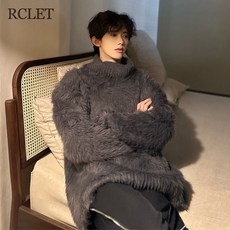RCLET 남성 터틀넥 니트 스웨터 오버핏 인조밍크털 니트티 빅사이즈 가을겨울 긴팔 티셔츠
