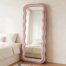 GOOD MOMENT 물결 프레임 전신거울 거치형 대형 스탠드 전신거울 인테리어 만점, 핑크