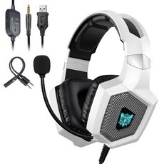 ONIKUMA 유선 게이밍 헤드셋 가상 7.1 RGB usb 노이즈캔슬링 마이크, 화이트, K8 화이트, K8