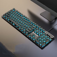 EWEADN GX30 게이밍키보드 레인보우 LED 기계식 유선 키보드 104키, 갈축, 검은색 파란 빛