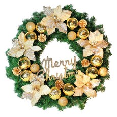 摩達客耶誕-台灣製24吋聖誕花圈，香檳雙金浪漫福臨圈，台灣手工藝製/免組裝, 1個, 香檳雙金