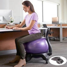 CMYUN롤러가 있는 요가볼 의자 밸런스 볼 가정 및 사무실용 인체공학 시트 운동 안정성 편안한 에어 펌프 베이스 등받이 포함 컬러 블랙, Purple, Purple, 1개