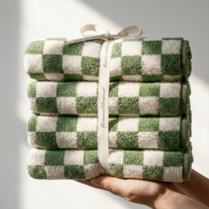 바무타올 국내산 뱀부 호텔 수건 180g, 4개, 그린 체크