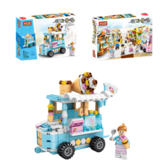 迷你城市街景積木 小顆粒積木 多種款式 兒童益智啟蒙建築模型 親子同樂, 1個, 冰淇淋小車, 藍色