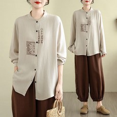 ORZQU 봄 여성 패션 모던 루즈핏 캐주얼 가디건 남방 긴팔 스타일 개량 한복 심플한 디자인 감각 스냅버튼 코디 상의