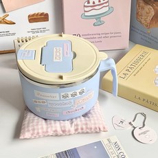 可瀝水304不鏽鋼泡麵碗 上班族學生飯碗附手機支架, 304抗菌內膽- 晚安藍-1200ml