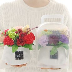 ZHD 수제 카네이션 조화 비누꽃 화분 꽃다발 어버이날 선물, 1개, 카네이션화분(대) 핑크