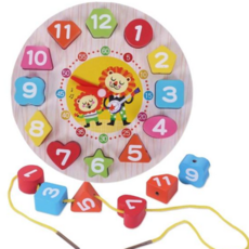 시계블럭 꿀템 실꿰는 원목시계 퍼즐 블럭놀이 사자, 본상품