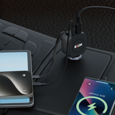 엑슨 차량용 릴타입 125W 시거잭 초고속 충전기 노트북 충전 PD65W 포트, 블랙, EX-01