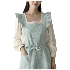 홈꼬세르 프릴 앞치마 뜨왈 코튼100% 방수 카페 앞치마 1개 3 블루 가든 토일, 2 미스트 세이지 토일 × 2개