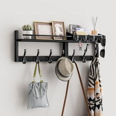 Segtenant 선반 포함 73.7cm(29인치) 코트 랙 벽 마운트 후크가 있는 입구 벽 선반 거실 침실용 키 홀더 및 우편 정리함이 있는 튼튼한 코트 행거 벽 마운트, 블랙