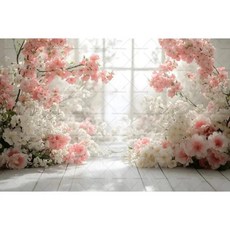 화이트 핑크 배경 커튼 꽃 장식 천 웨딩 생일 사진 소품, 2. X02761