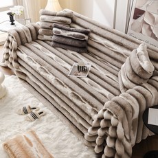 모방 토끼털 소파 덮개 가을 겨울용 두꺼운 보온 소파커버 프리미엄 통째로 커버 신제품, 1개, 라이트 그레이