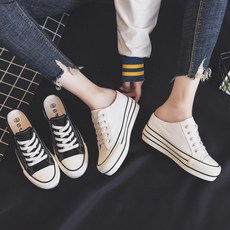 7cm 블랙 캔버스 뮬 키높이 블로퍼 운동화 스니커즈 통굽 TL005