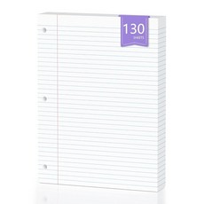 그린 루스 리프 페이퍼 100장 20.3 x 26.7cm8 x 10.5인치 필러 용지 대학 유선 3홀 펀치 3링 바인더용 노트북 용지 메모장 필기 노트 패드 사무실 및 학교, White, 8" x 10.5"