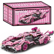 超跑積木模型 1:14比例 1300片 静态版 科技模型, V12粉色, 1個