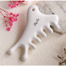 세라믹 괄사 마사지기 얼굴 두피 림프 순환 마사지 바디 승모근 도자기, 화이트, 1개