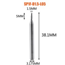 AAAAA 단일 플루트 나선형 엔드 밀 3.175 생크 알루미늄 밀 목공 아크릴 ACM 절단용 CNC 3D 조각 조각 비, SP1F-D1.5-L05, SP1F-D1.5-L05