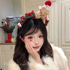 毛絨小熊聖誕髮箍 節日裝扮頭飾 可愛頭箍 節日氛圍感拍照髮飾 日韓原創, 1個, 聖誕小熊髮箍