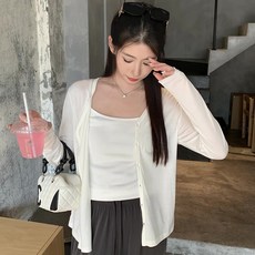 로엔나 여리핏 브이넥 썸머 시스루 긴팔 여성가디건 쿨 가디건