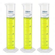 플라스틱 눈금 실린더 3개 - 100개 250 500ml 실험실 화학 측정 실린더 세트 - 내구성이 뛰어난 클래스 A 폴리머 명확한 눈금 가정용 실험 과학 생물학 프로젝트용 양, 250ml - 3pcs