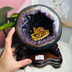 共生方解石 頂級烏拉圭 紫水晶洞 4.67kg 橘青雙色瑪瑙邊 晶牙水亮 紫度深邃 水晶洞, 1個