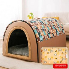 대형견 방한 강아지집 텐트 소프트켄넬 하우스 겨울 강아지 집 애견 개집 실외 마당 방수, L 50 x 40x35cm, 1개, 더 보온 패션 레터 브라운 전기 담요