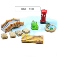미니어처 수지 레트로 나무 보트 벤치 모델 인형 장난감 마이크로 정원 장식 장식품 테라리움 해변 DIY 액, 17 set01 9pcs