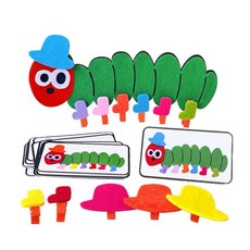 毛毛蟲顏色配對木夾操作組，兒童早教益智玩具，顏色認知訓練手眼協調, 多色, 1套