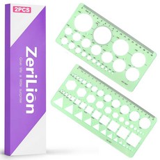 ZeriLion 기하학적 원형 드로잉 템플릿 2개 세트 학생 건축가 예술가 디자이너 및 사무실용 플라스틱 제도 스텐실 측정 눈금자 도구 키트