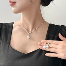 일호장신구 어썸 샤인 올 큐빅 물방울 귀걸이 목걸이 세트 화려한 파티 드레스 포인트 주얼리