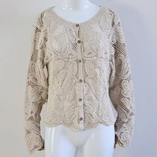 지디오 여성 펀칭 레이스 니트 가디건 뜨개 라운드넥 긴팔 아우터