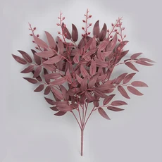 인조식물 가짜 5가지 버드나무 결혼식 녹색 부케 실크 파티, 1개, Dark Red