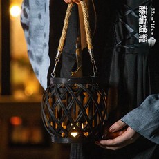 萬聖節南瓜燈DIY材料包 兒童創作手提燈, 成品發貨 藤編燈籠, 1個