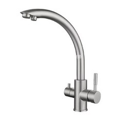 304不銹鋼廚房三用水龍頭 三合一廚房龍頭 冷熱抽拉式伸縮水龍頭 淨水器濾水器水龍頭双开關旋轉水龍頭, 1個, C款三合一龍頭（拉絲款）