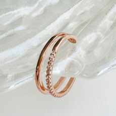 MOOLDN 실버925 큐빅 촘촘 레이어드 두줄 오픈링 은 반지 (3colors)