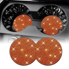 SINGARO 자동차용 미끄럼 블링 크리 방지 컵받침 반짝이는 내장 2개 홀더 장식 범용, 주황색.