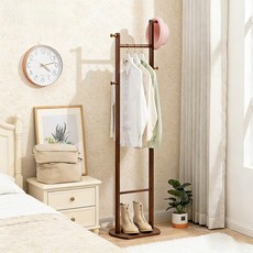 쿠리브 원목색 행거 스탠드 옷걸이 간편조립 스탠드행거, 월넛