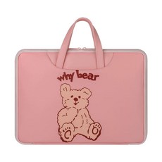 노트북가방 LG그램 15인치파우치 손잡이 13인치 14인치 맥북 삼성, 1개, Q. 핑크 와이베어 베어 풀 스트랩 무료 마우스 패드