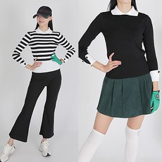투엘라웨어 루비 카라 여성 골프 니트 블랙 스트라이프 2color