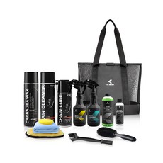 KT BIKER 重機洗車組2.0 鏈條清潔劑 棕櫚蠟噴霧 乾式鏈條油 泡沫洗車精 塑料還原劑 鐵粉去除劑 鋼圈清潔劑 洗車網袋, 1套